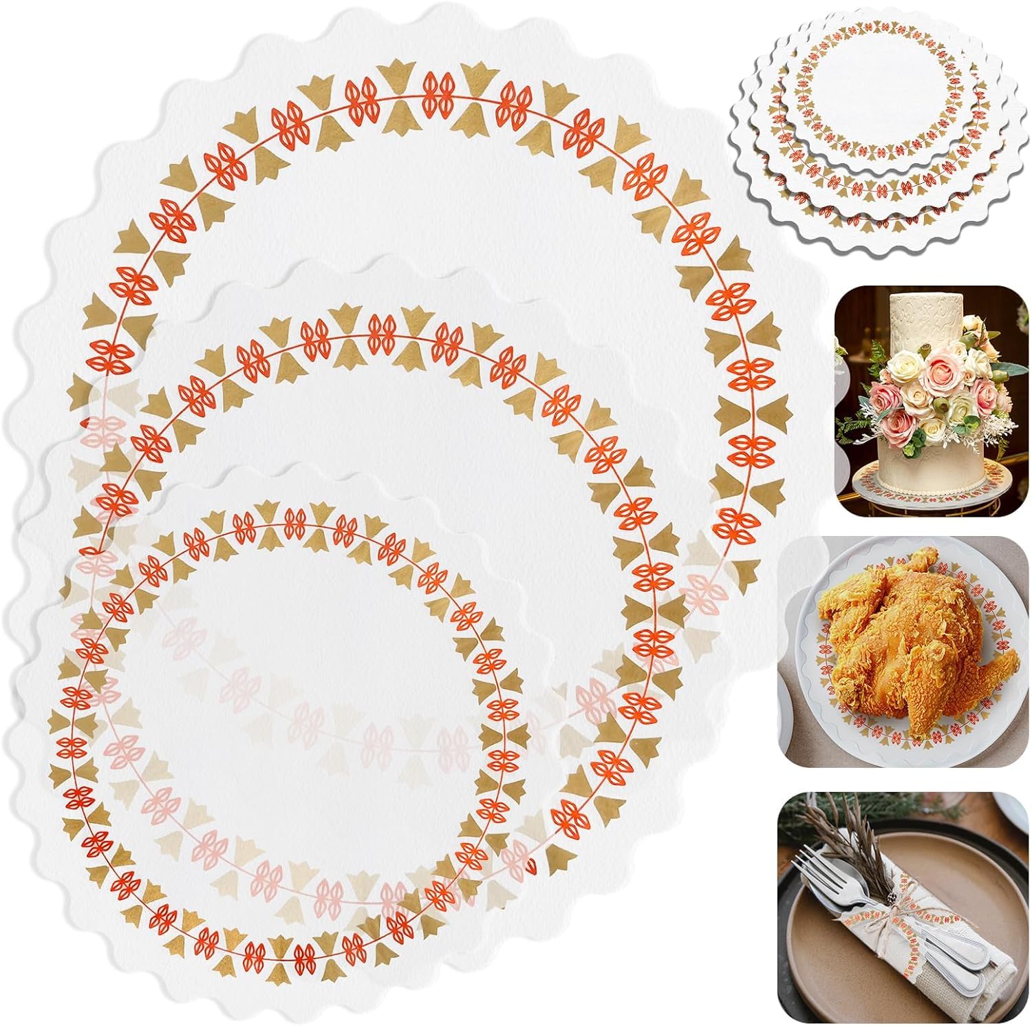 NALACAL 300 Pieces Paper Doilies, 3 Sizes Round Paper Doily Lace, Disposable Lace Paper Doilies, Baking paper, for Buffet Cake Fried Food Party Wedding Tableware Decoration