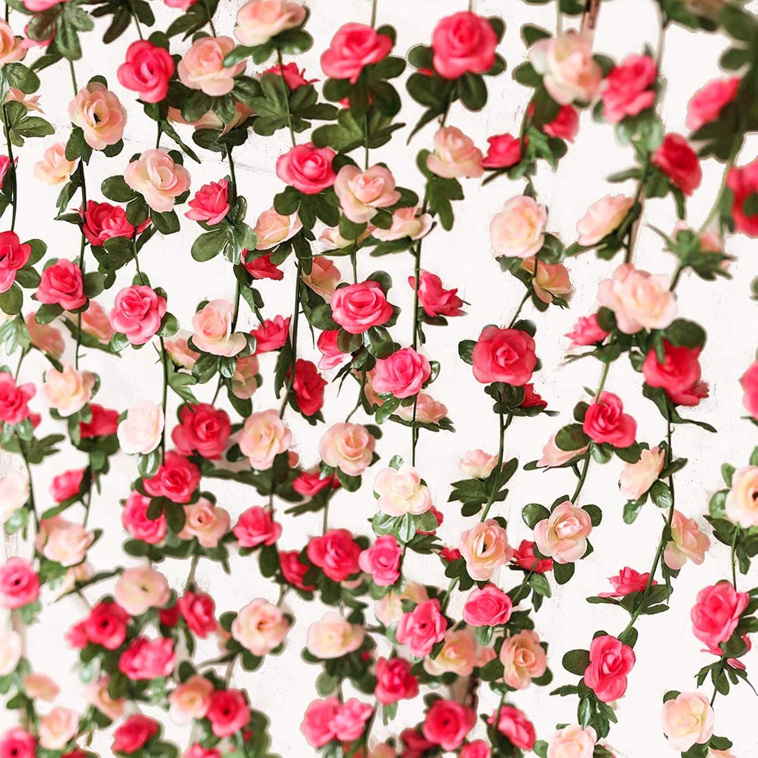 Evealyn Fake Rose Vine 4PCS 98in (2.5m) Garland Artificial Flowers Plants Hanging for Hotel Wedding Home Party Garden Craft Wall Art Decor (Rose red)