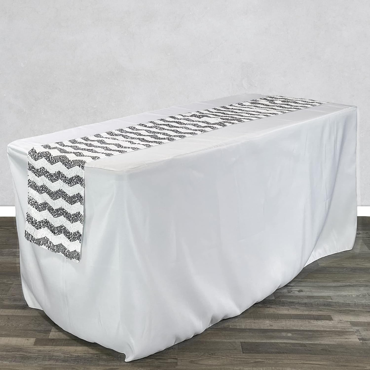 Your Chair Covers - 14 x 108 inch Chevron Sequin Table Runner Black and White, Glitz Table Runner for Weddings, Events, Hotels and Catering Services