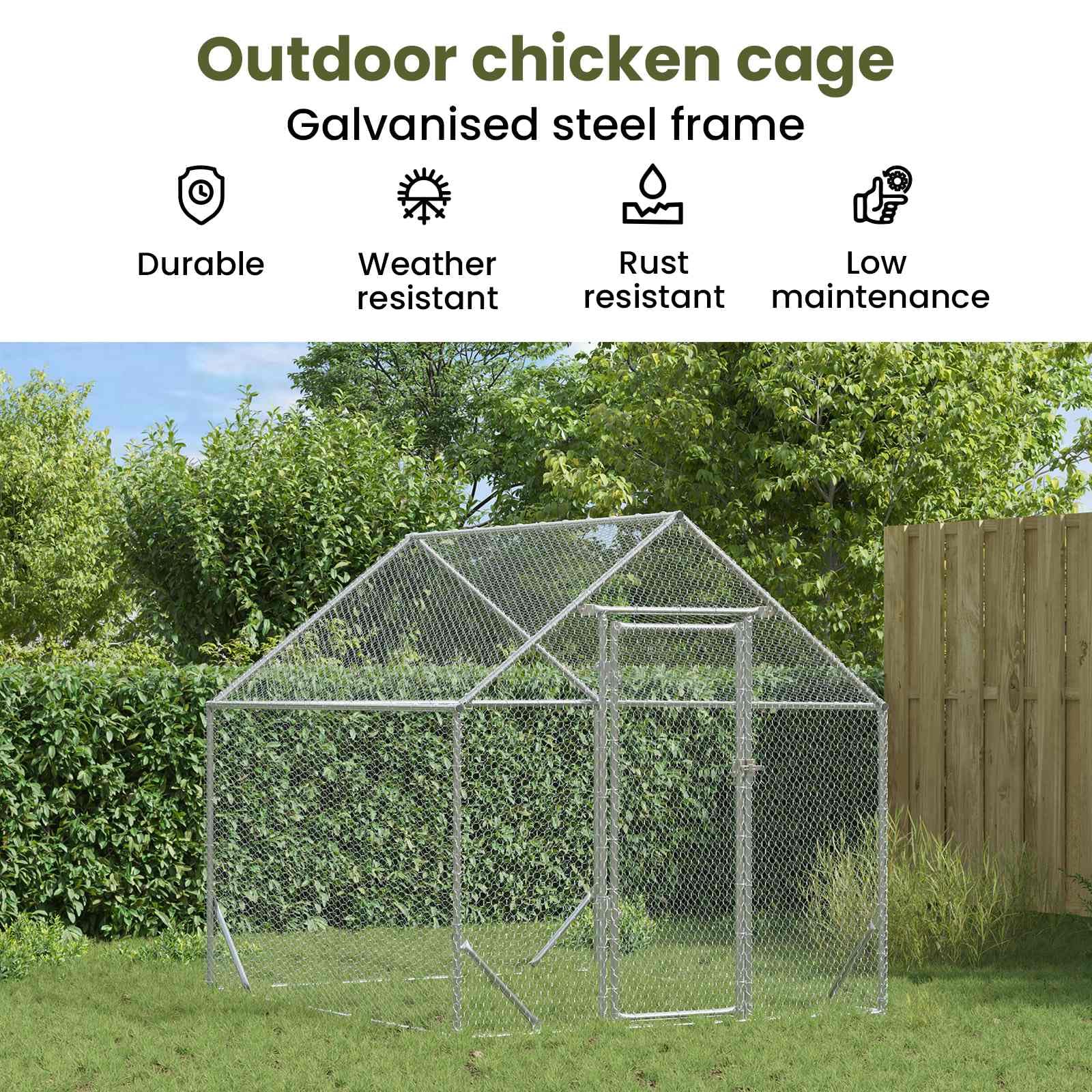 vidaXL Jaula para Pollos Plateado 200 x 170 x 177 cm Acero Galvanizado, Jardín y terraza, cercado Industrial para Pollos, Refugio Seguro al Aire Libre, hábitat Duradero
