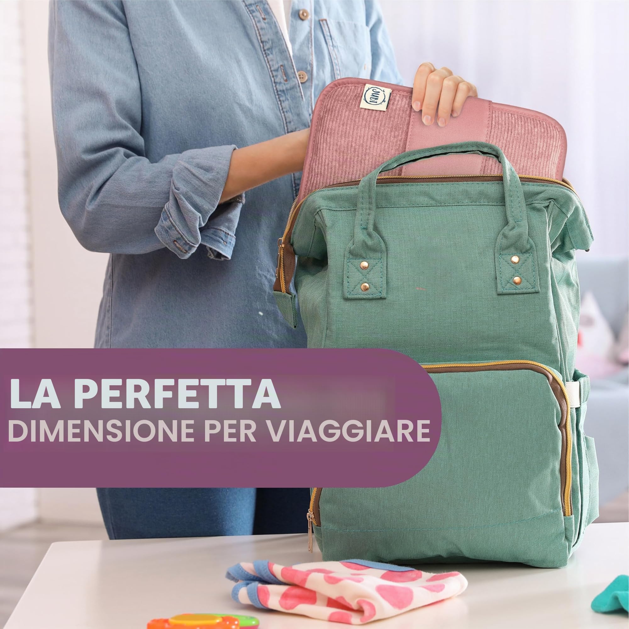Jubi® Borsa cambio neonato con fasciatoio portatile – Compatta, grande capacità, organizer pannolini per viaggio e passeggino