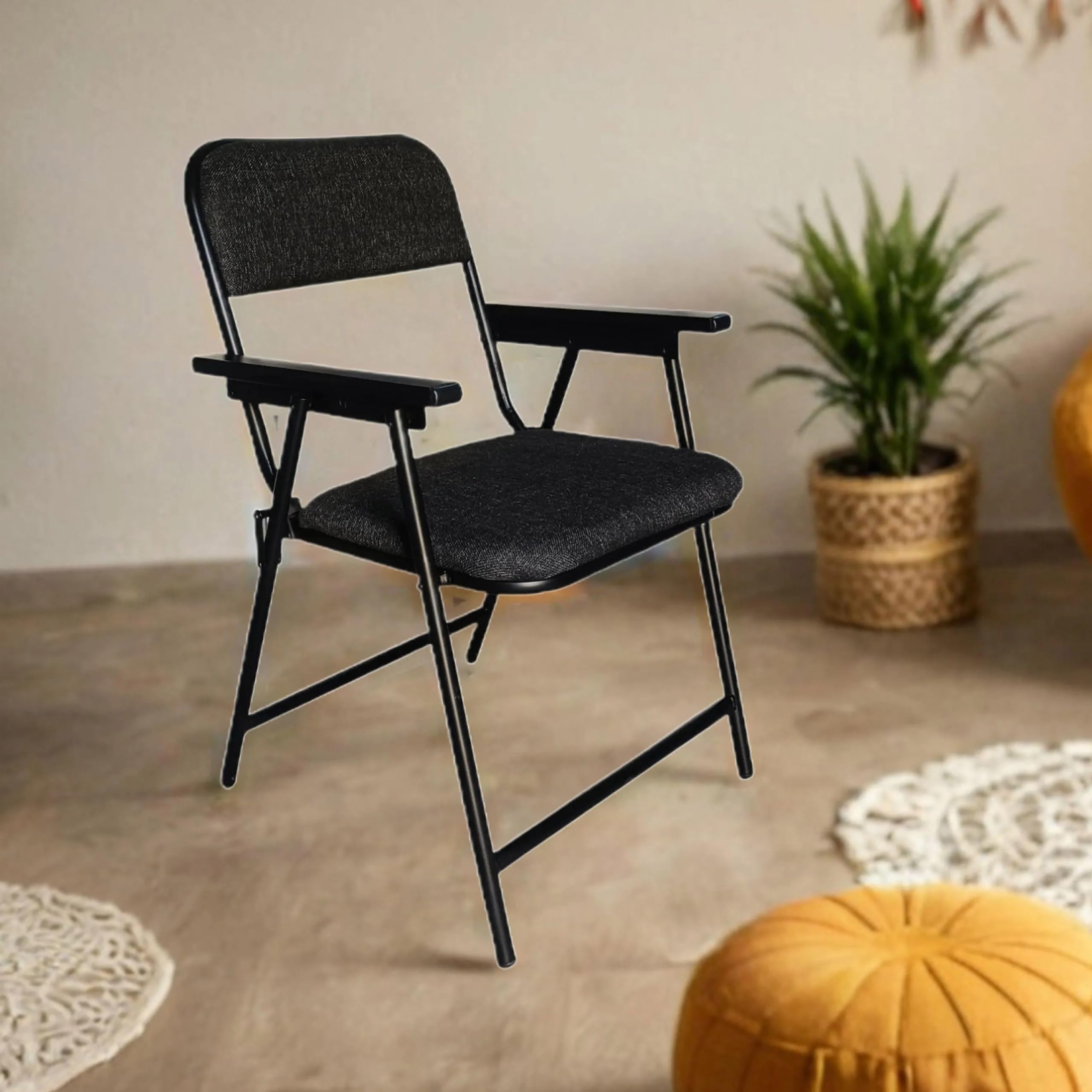Streetup India® Metal Folding Chair with Arm Rest for Home & Kitchen |Balcony and Garden Chair Black