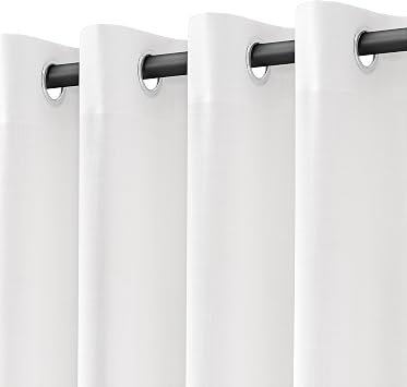 White Linen Curtains 63 Inch Length for Living Room 2 Panels Set Grommet Short Kitchen Window Curtain Rustic Semitransparent Light Filtering Short Drapes for Dining Room Basement Bathroom 52x63