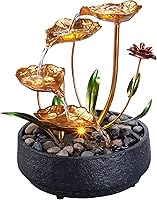 MSEONWXI Metal Lotus Tabletop Fountain with Warm Yellow LED - Silent Zen Water Feature for Home Office Decor