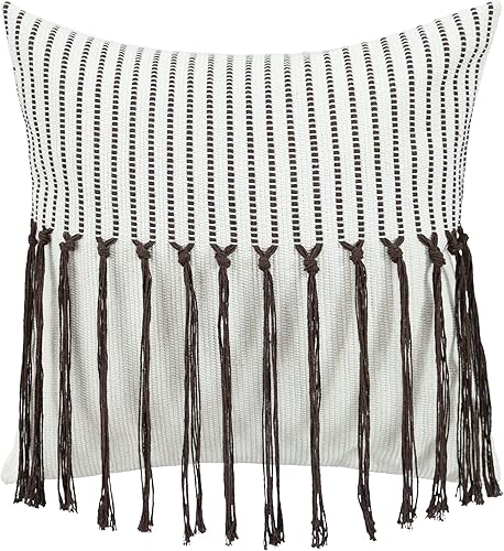 Miniatura 8 de VOGOL Funda de almohada de estilo bohemio azul marino con borla blanca, funda de cojín de líneas tejidas nórdicas marroquíes para sofá de