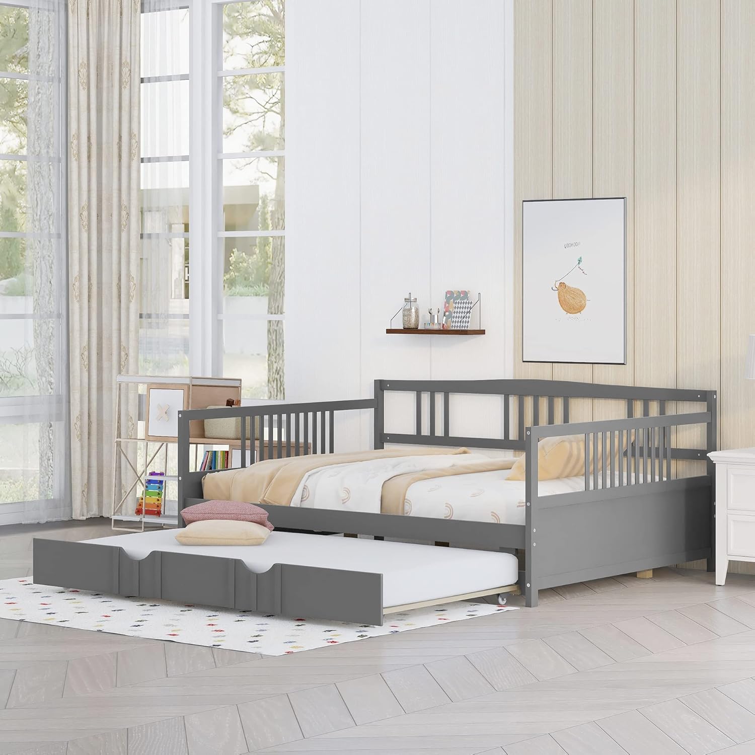 Harper & Bright Designs Full Daybed with Trundle, Wood Full
