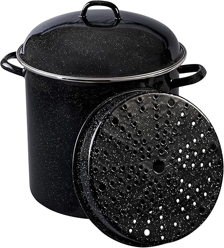 Miniatura 7 de Granite Ware Olla de calibre pesado de 15 cuartos de galón con tapa. Esmalte (negro moteado). Acero inoxidable. Adecuado para estufas, horno a mesa.