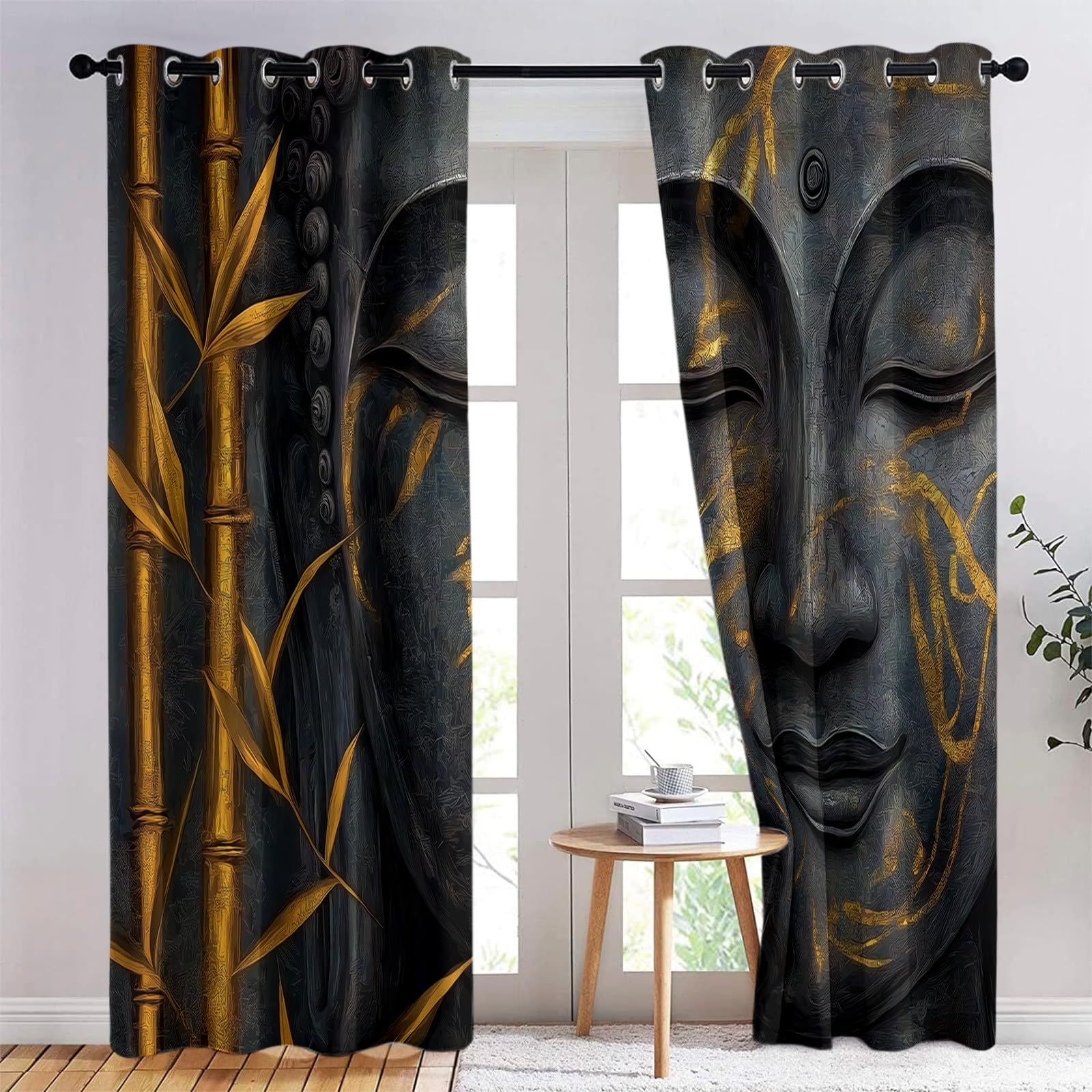 Vorhänge Surrealer Goldener Bambus, Gardinen Blickdicht Silber Verdunklungsvorhänge Thermovorhang, Polyester Gardinen Kinder Wohnzimmer Schlafzimmer Fenster, 2er Set, H 260 x B 140 cm