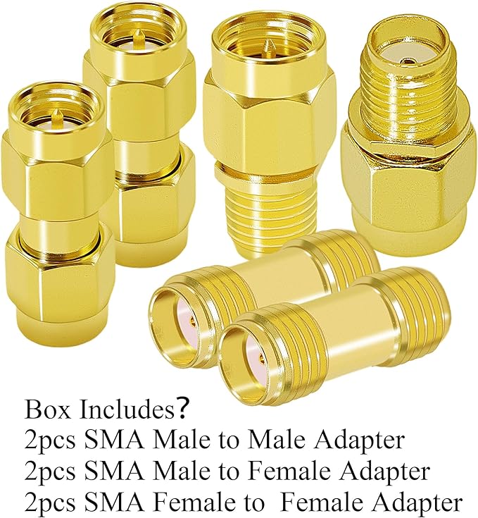 Kit de 6 adaptadores SMA CNARIO, macho/hembra, dorado miniatura 6