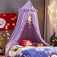 Vista 11 de VETHIN Toldo de cama para niños con luces, doble capa de cúpula redonda de princesa para niños, mosquitera de ensueño, habitación de niñas