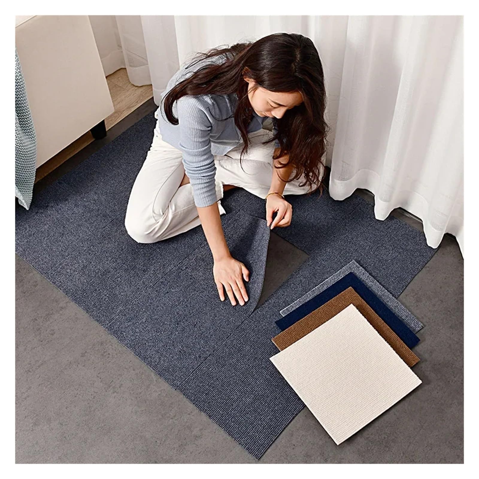 Selbstklebende Teppichfliesen 1-30PCS Self Adhesive Carpet Tile Easy Peel Stick Soundproof Office Floor 30PCS Sticker Square Mat(Brown,30x30cm 24pcs)