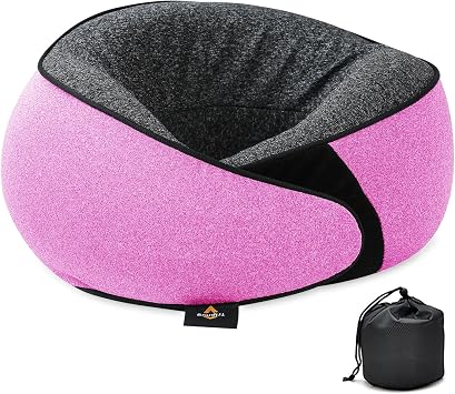 Travel Neck Pillow | Memory Foam Neck Pillow, New Portable U-Shaped Pillow with Neck Support, Washable Cover, Compact for Plane, Office, Bus, Train, Sofa, NapIncludes Storage Bag - Pink