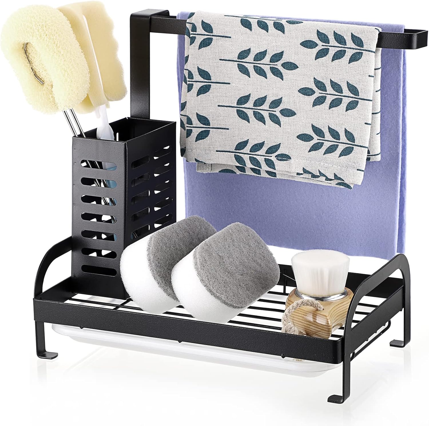 IGNPION Kitchen Sponge Caddy Kitchen Sink Organizer with Plastic Drain