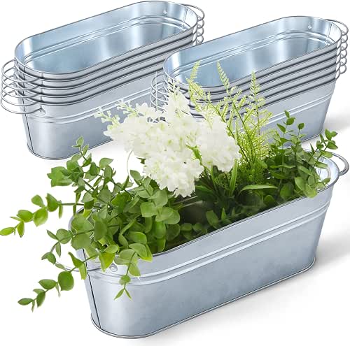 Gejoy 12 Pcs Small Galvanized Oval Planters With Handles -