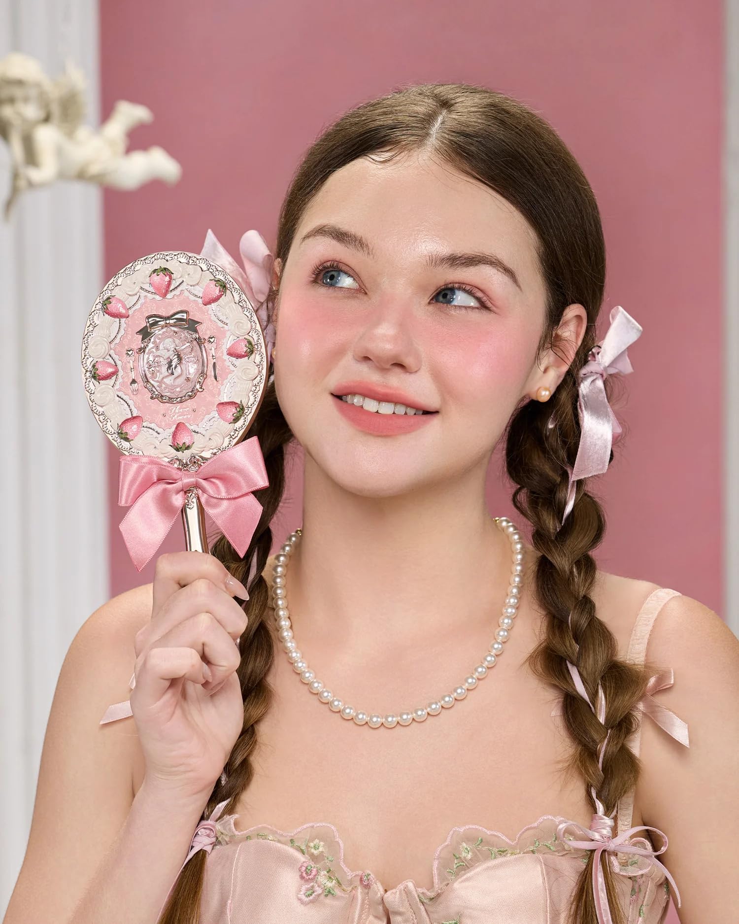 Flower Knows Strawberry Cupid Hand Mirror,Vintage Handheld Mirror