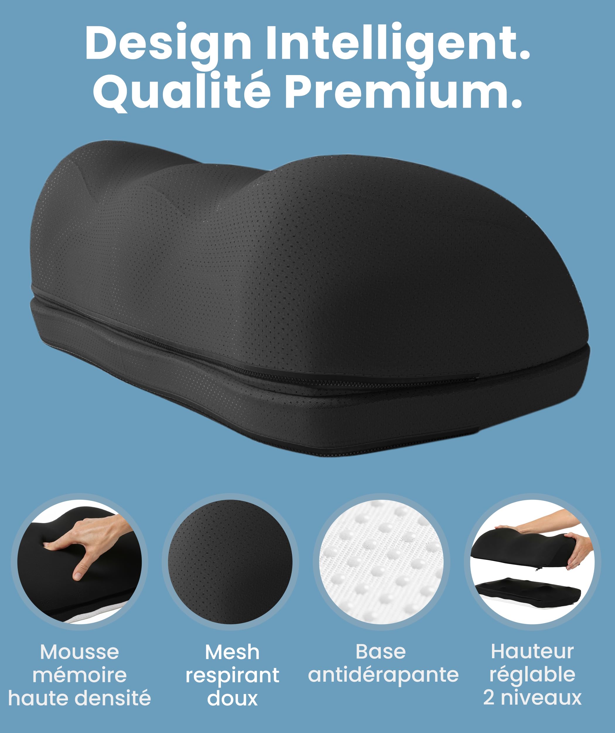 Everlasting Comfort FootCloud Repose-pieds sous bureau – Repose-pieds en mousse mémoire avec hauteur réglable, surface texturée et housse lavable