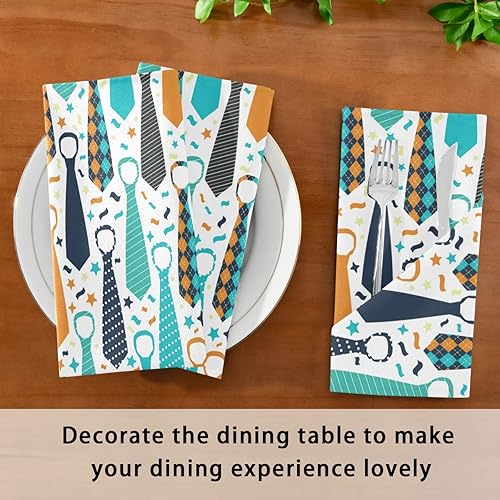 Miniatura 6 de Naanle Juego de 4 servilletas de tela para el día del padre, diseño a cuadros, con lazo para el padre, liso, lavable, reutilizable, poliéster, con