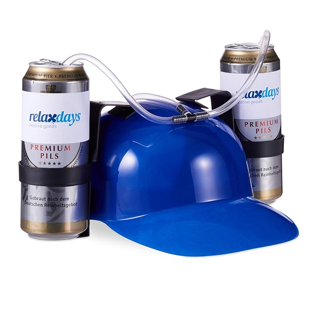 Relaxdays Gorra Cerveza para Dos Latas, color azul, 13 x 32 x 28 cm (10022789_45), color/modelo surtido