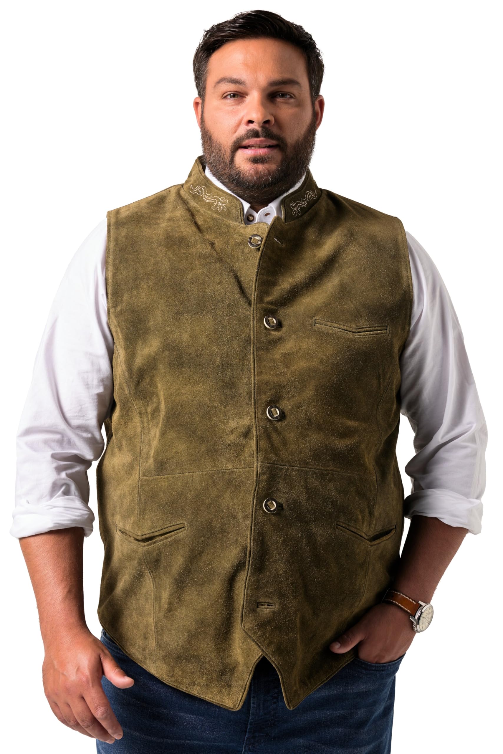 Men Plus Herren große Größen Übergrößen Menswear L-8XL Trachten-Lederweste, echtes Rindleder 840212