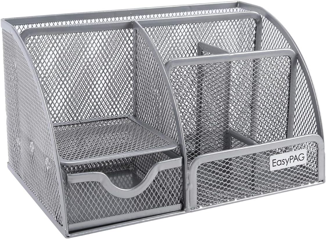 EasyPAG Mesh Desktop Organizer 6 Compartment Office Desk Organizers Supply Caddy with Drawer, Orange : Office Products