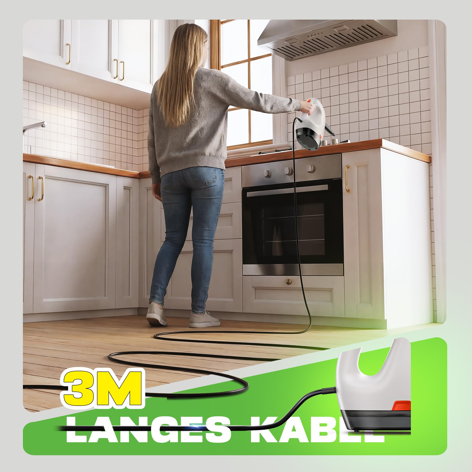 Handdampfreiniger 1200W, 500ml abnehmbarer Wassertank mit Reinigungsmittelspender, entfernt Fett und Schmutz, Dampfreiniger Handgerät für Küche, Bad, Fugen, Fenster & Haushalt