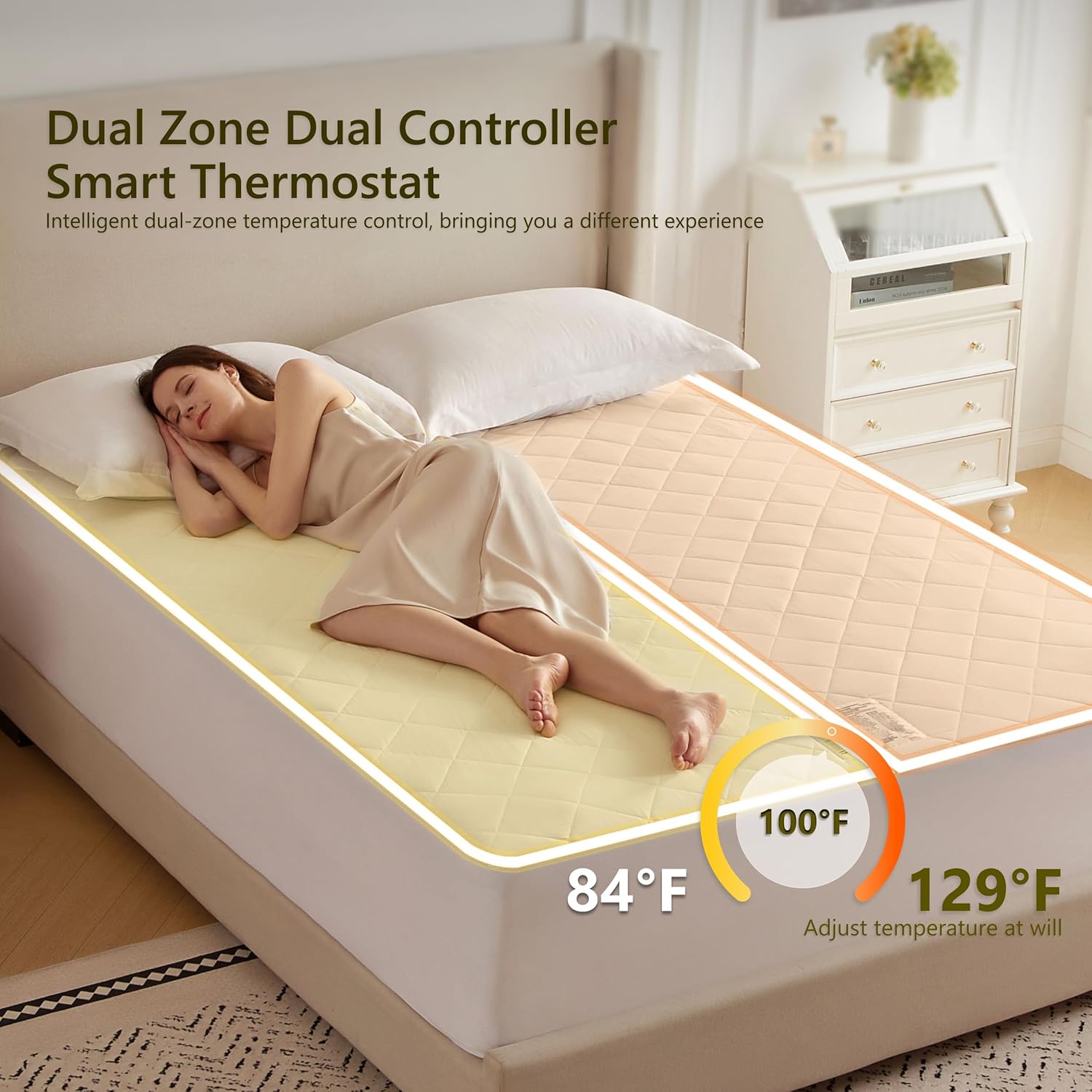 Heated Diamond Quilted Mattress Pad,Queen Size Dual Control,Soft Bed Warmer,10 Heat Settings,1-12 Hours Auto-Off,Fast Heating,ETL Certified,Machine Washable,Fit Up to 18" Deep Pocket,60"x80" - Image 3