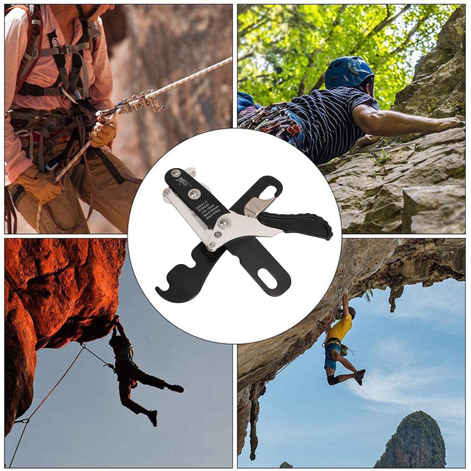 Pilipane Manual Climbing Descender Aluminum Alloy Self Locking Downhill Device for Outdoor Rock Climbing Cave Exploration High Strength Lightweight Durable 150kg Load Bearing 230x60mm