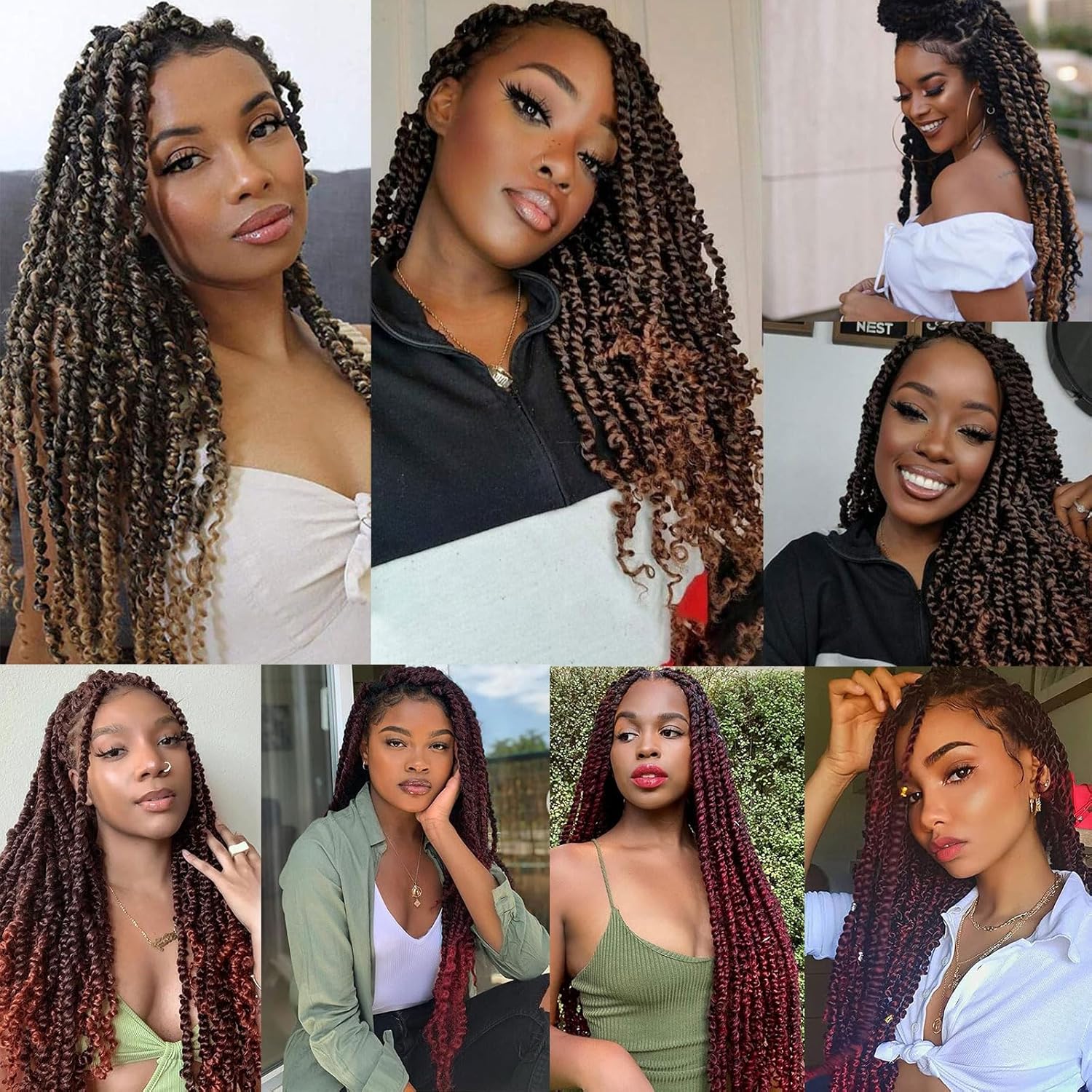 24 Inch Pre-Separated Spring Twist Hair 8 Packs Springy Afro Twist Crochet Hair Synthetic Marley Crochet Braiding For Distressed Soft Locs Hair Extension For Women (8 Strands/Pack,T350#)