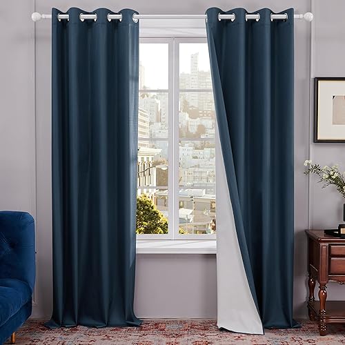 Deconovo Cortinas opacas ligeras con ojales en la parte superior, color azul marino, 52 pulgadas de ancho x 96 pulgadas de largo