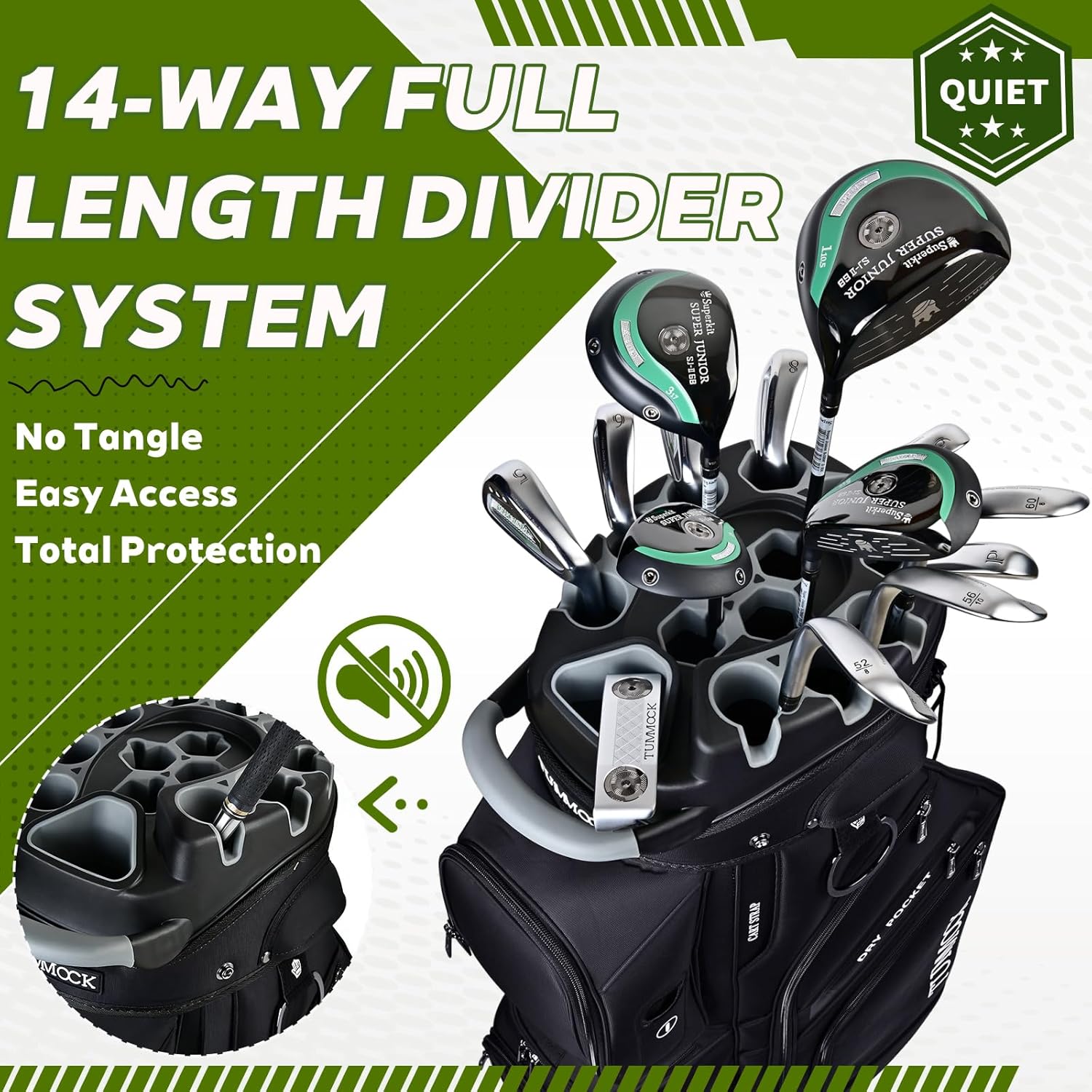 Golf Cart Bag, 14-Way Top Divider with Multiple Storage Pockets, Lightweight & Durable Golf Bag for Men, Cart-Friendly Design