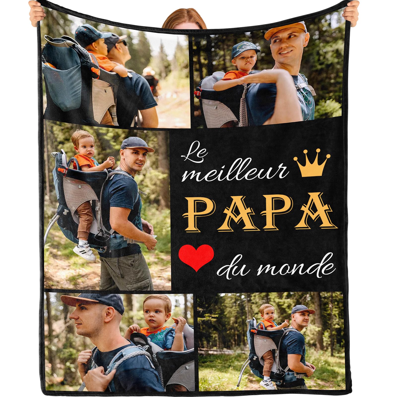 Plaid Personnalisé Photo Cadeau Fête Des Pères - Couverture Douce Flanelle Papa Idée Cadeau Émouvante