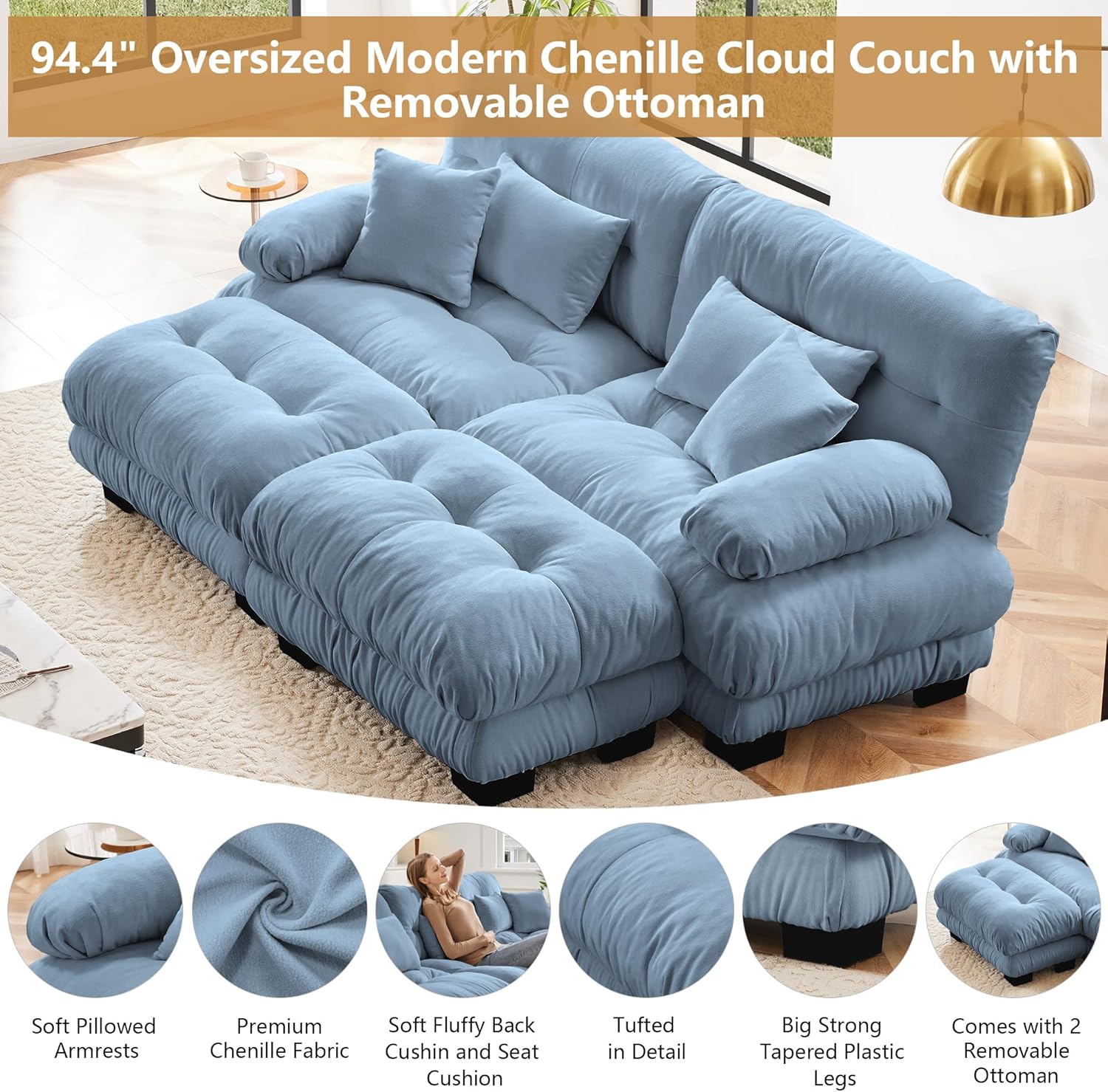 Aoowow Modular Sectional Sofa with removable ottoman features