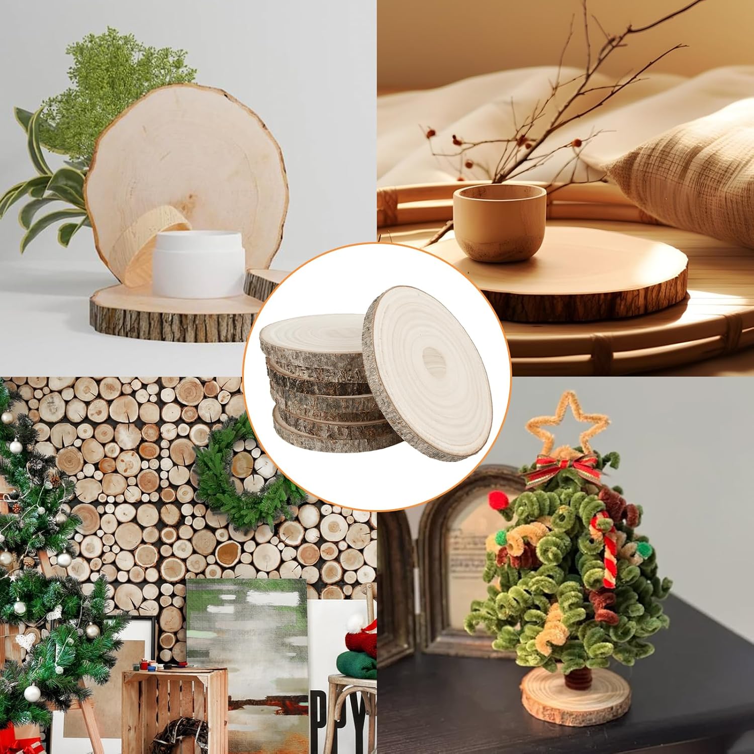 QTLCOHD 12 Pcs 7-8 Inch Large Wood Slice for Centerpieces, Natural Rustic Unfinished Wood Slab, Round Wooden Circle with Bark for Tables, Wedding Decoration, DIY Painting Crafts, Christmas Decor - Image 7