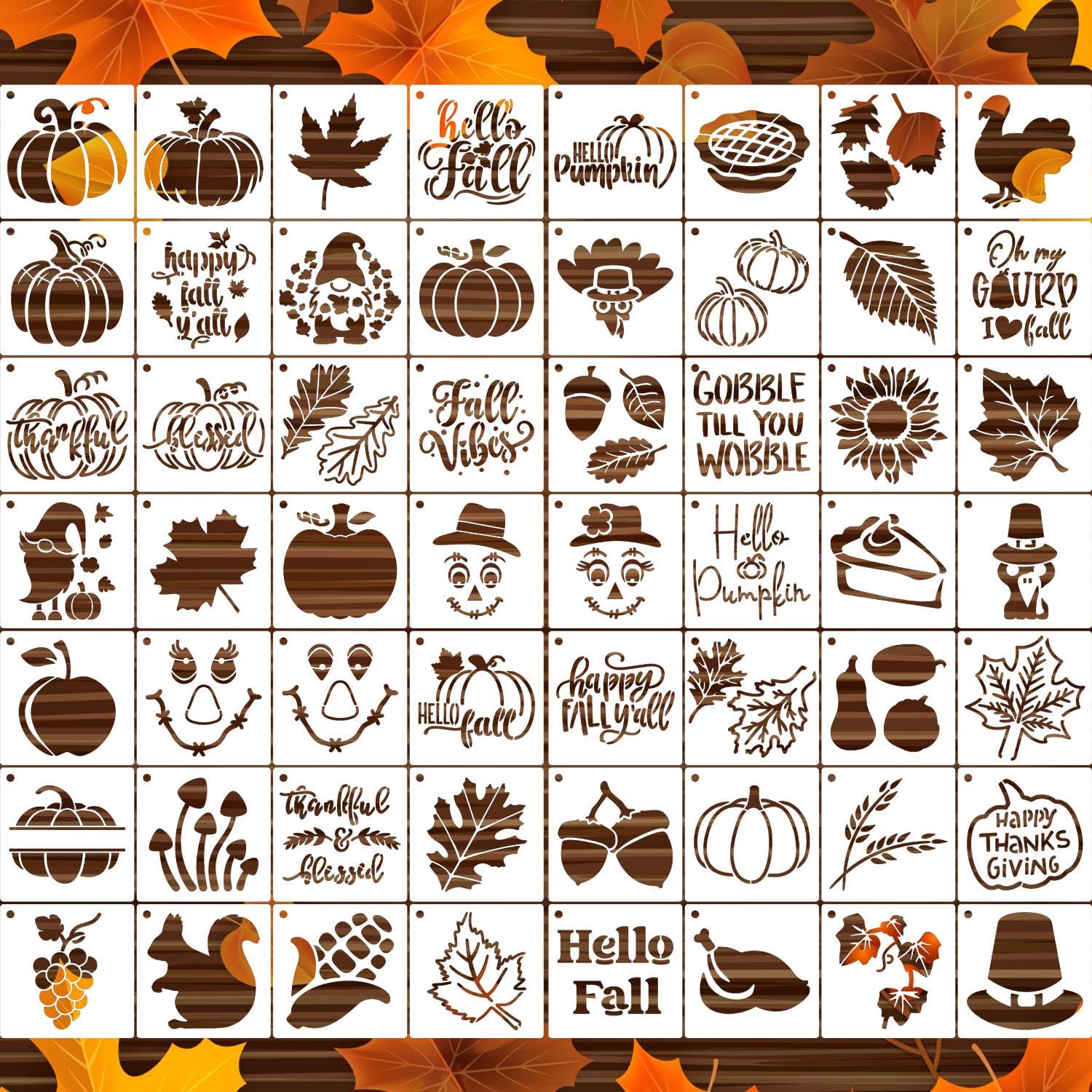 3inch Fall Stencils for Painting on Wood 56pcs Pumpkin