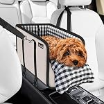 SlowTon Console Siège de voiture de chien, siège de booster pour voiture avec ceinture de sécurité et coussins doux, siège anti-effondrement Centre Conselle Siège de voitures de chien avec support amovible Porte-chien portable pour petits chiens