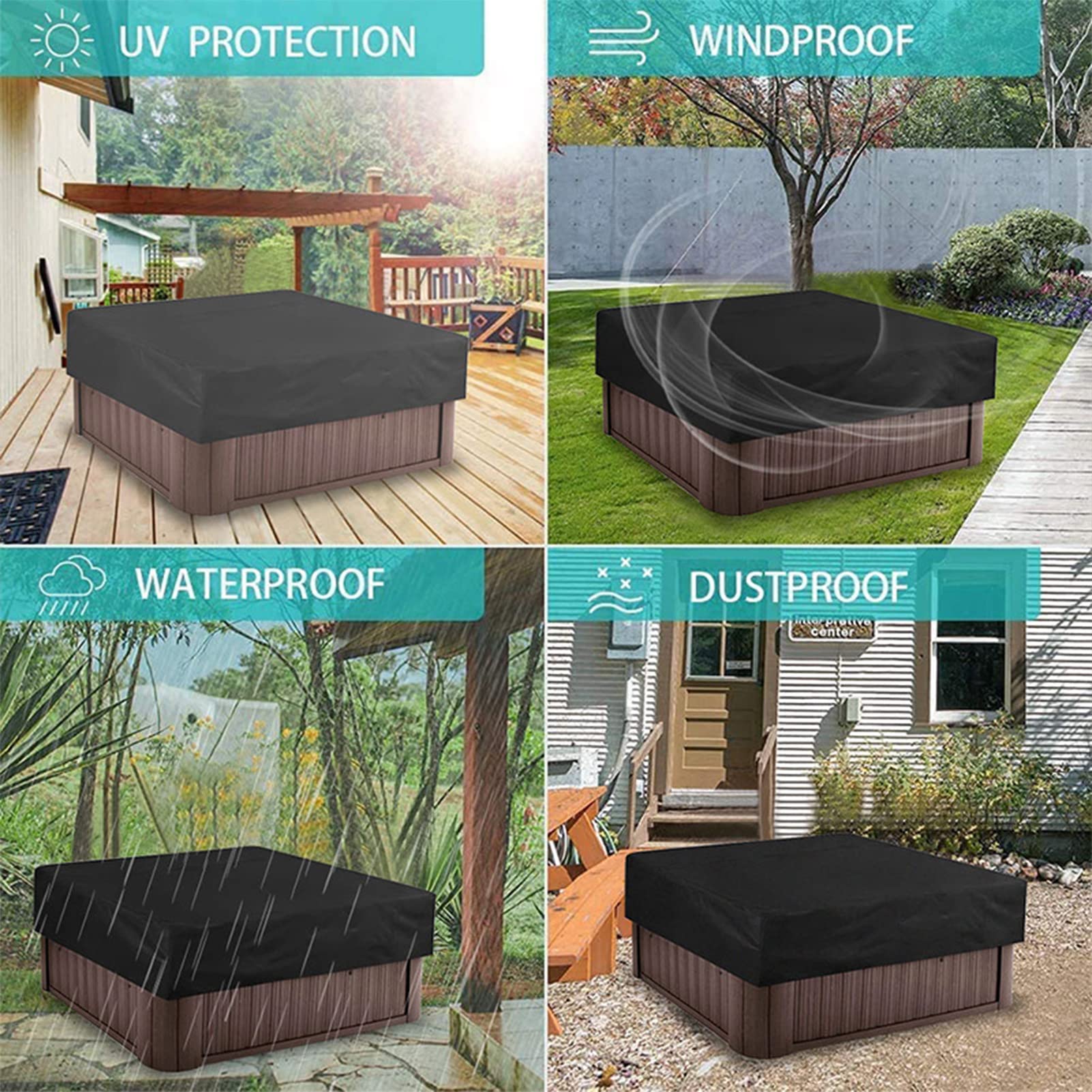 Housse de Spa carrée, Housse de Protection pour Spa avec élastique, étanche à l'eau, résistante au Soleil et aux UV, Housse de Bain de Source Chaude pour l'extérieur.,Beige,220x220x30cm