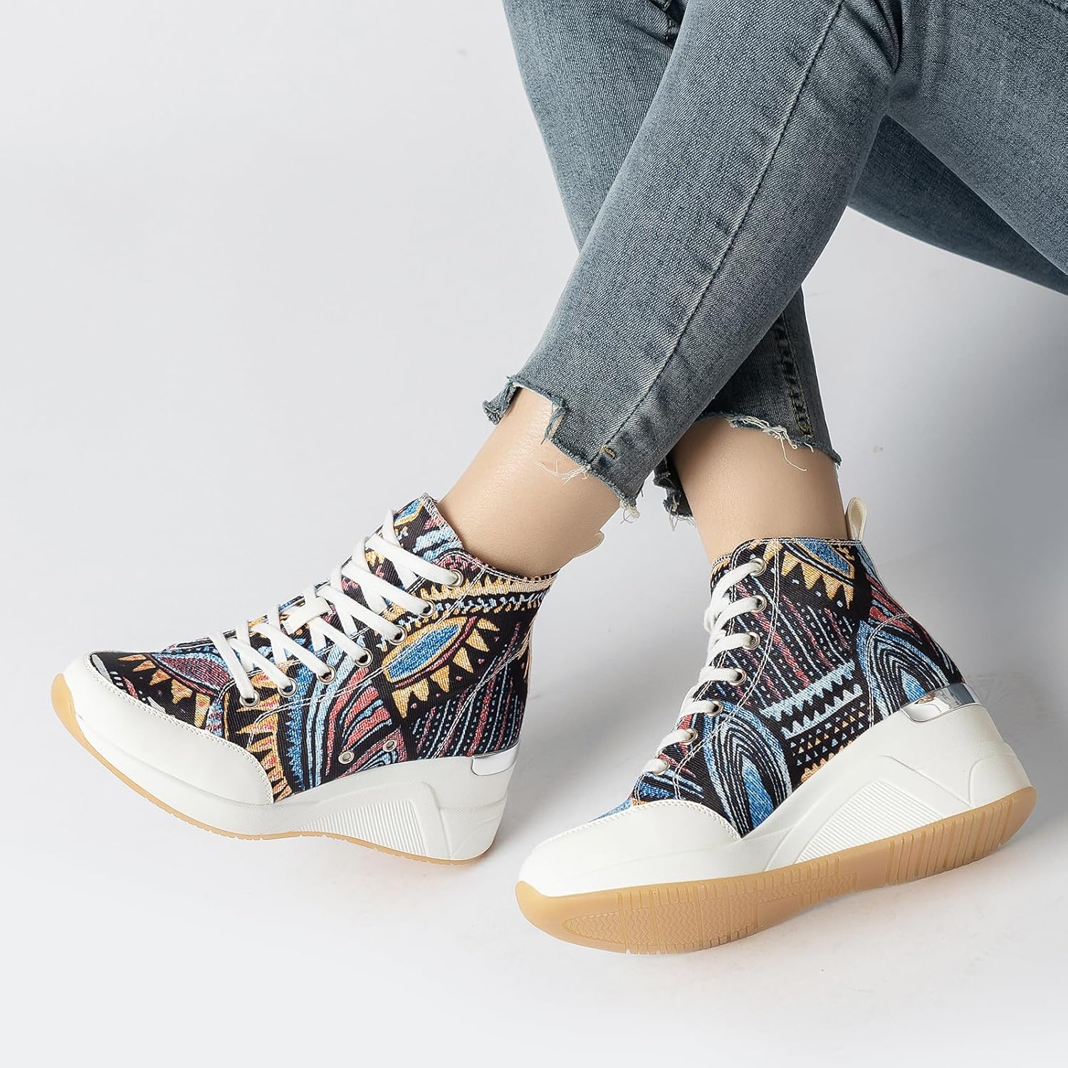 Cestfini Graffiti High Top Sneakers for Women Breathable White Black Platform Sneakers Lace up Womens Canvas Shoes - Image 6