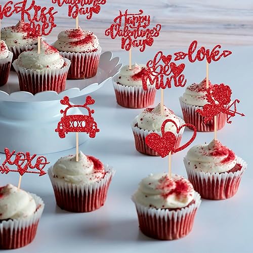 Miniatura 153 de Rsstarxi 36 Pack Happy Valentine's Day Cupcake Toppers Glitter Cupid Love Heart Lip Kiss Me Be Mine Cupcake Picks for Valentine's Day Theme Wedding