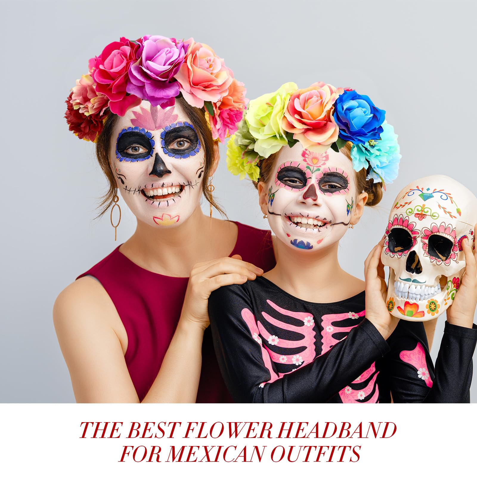 6476 6 Pcs Mexican Rose Crown Headband Flower Day of The Dead Headband 6 Pcs Mexican Rose Flower Crown Headband - Easter Wedding  main image 3