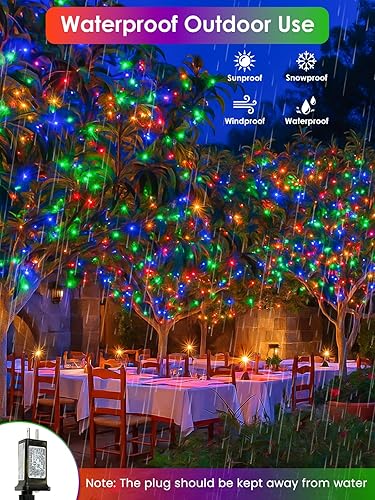 Vista 151 de Guirnalda de 200 luces LED enchufables de 66 pies, tira de luces impermeables para exteriores e interiores, 8 modos con temporizador, luz de Navidad