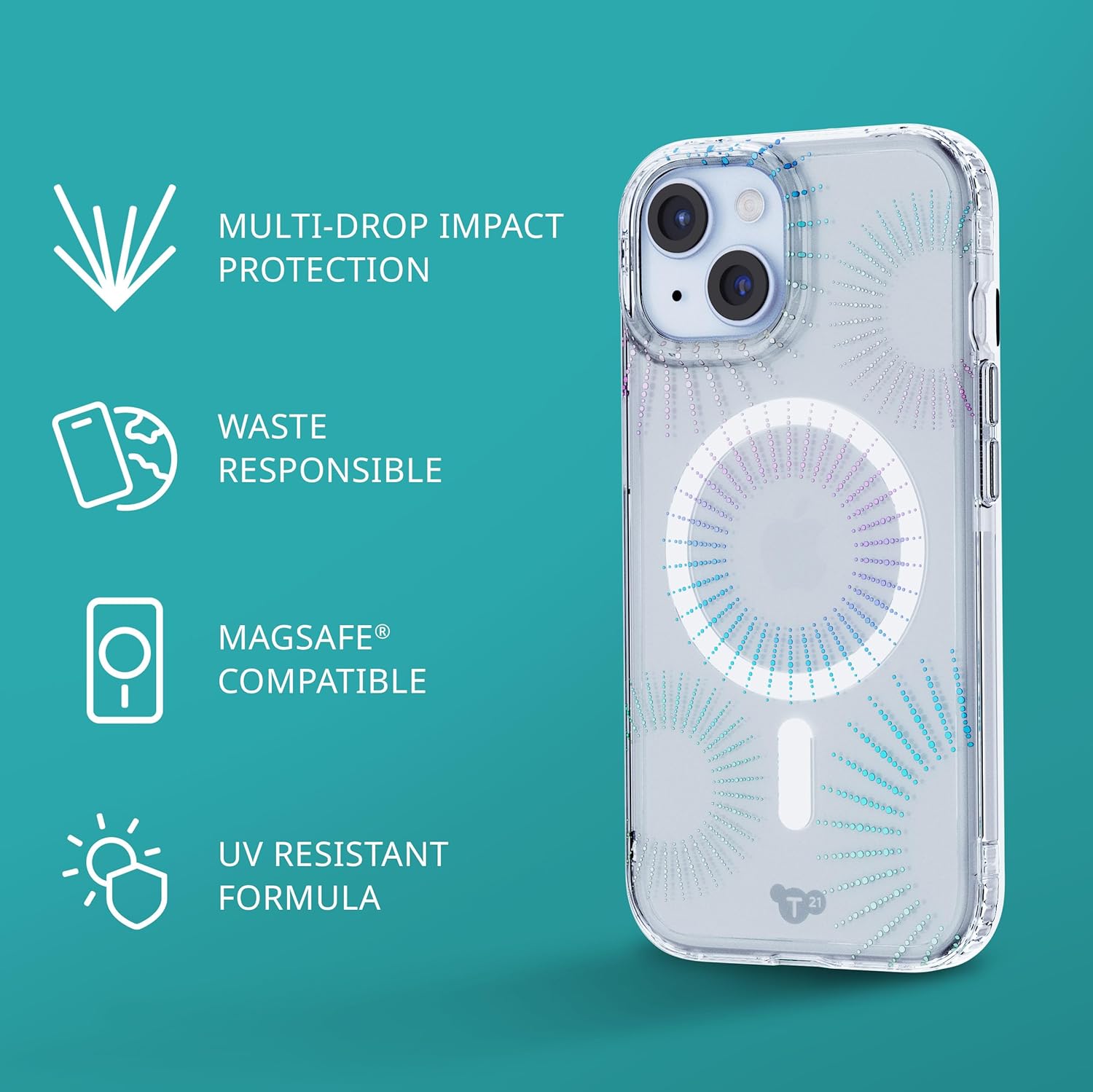 Tech21 Evo Sparkle case for iPhone 16e / 15 - Compatible with MagSafe - Impact Protection Case - Lunar