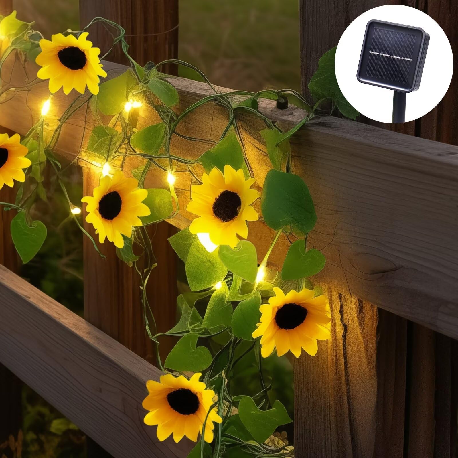 LovelyPaws 32.8FT Solar Sunflower String Lights, 100 LED Solar Flowers Outdoor Waterproof Artificial Fairy Garland for Fence Garden Patio (32.8Ft)