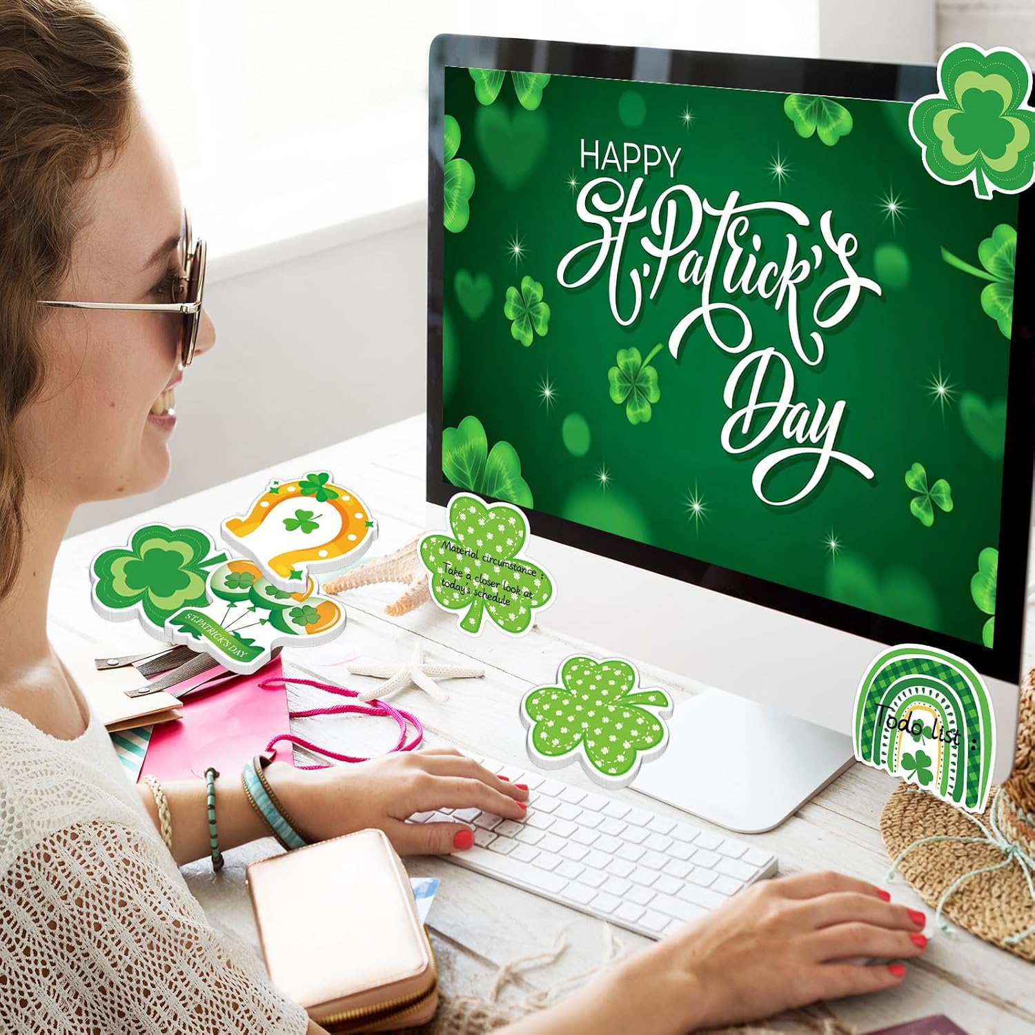 600 Sheets St Patrick's Day Sticky Notes, Lucky Shamrock Notepads Irish St. Patrick's Day Memo Pads for Home Office School Party Supplies image 4