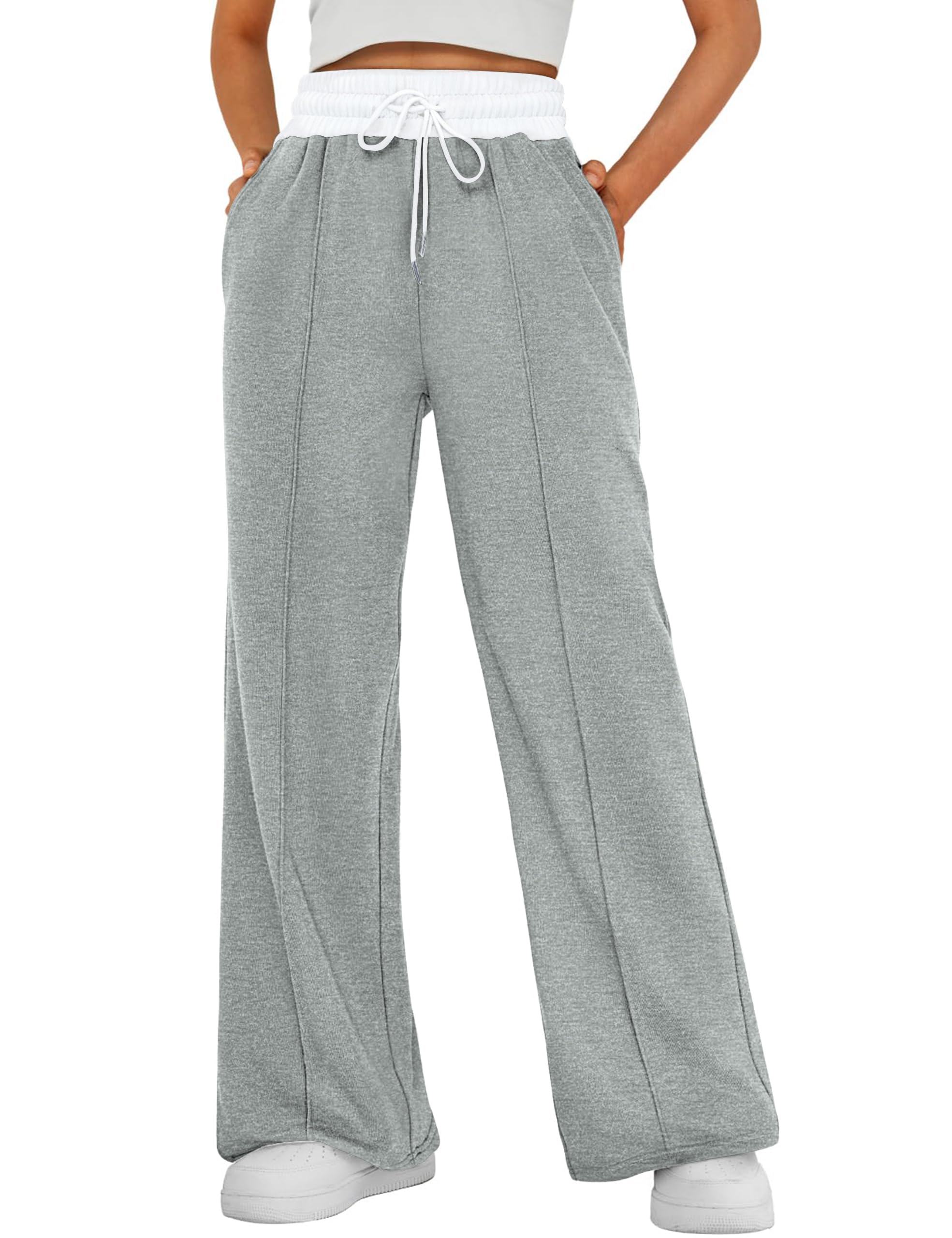 Desol Jogginghose Damen Baggy Weite Hosen Damen Herbst mit Kordelzug | Weicher Stretchstoff, hoher verstellbarer Bund, 2 Taschen, Wide-Leg-Schnitt + einzigartiger Farbkontrast am Bund