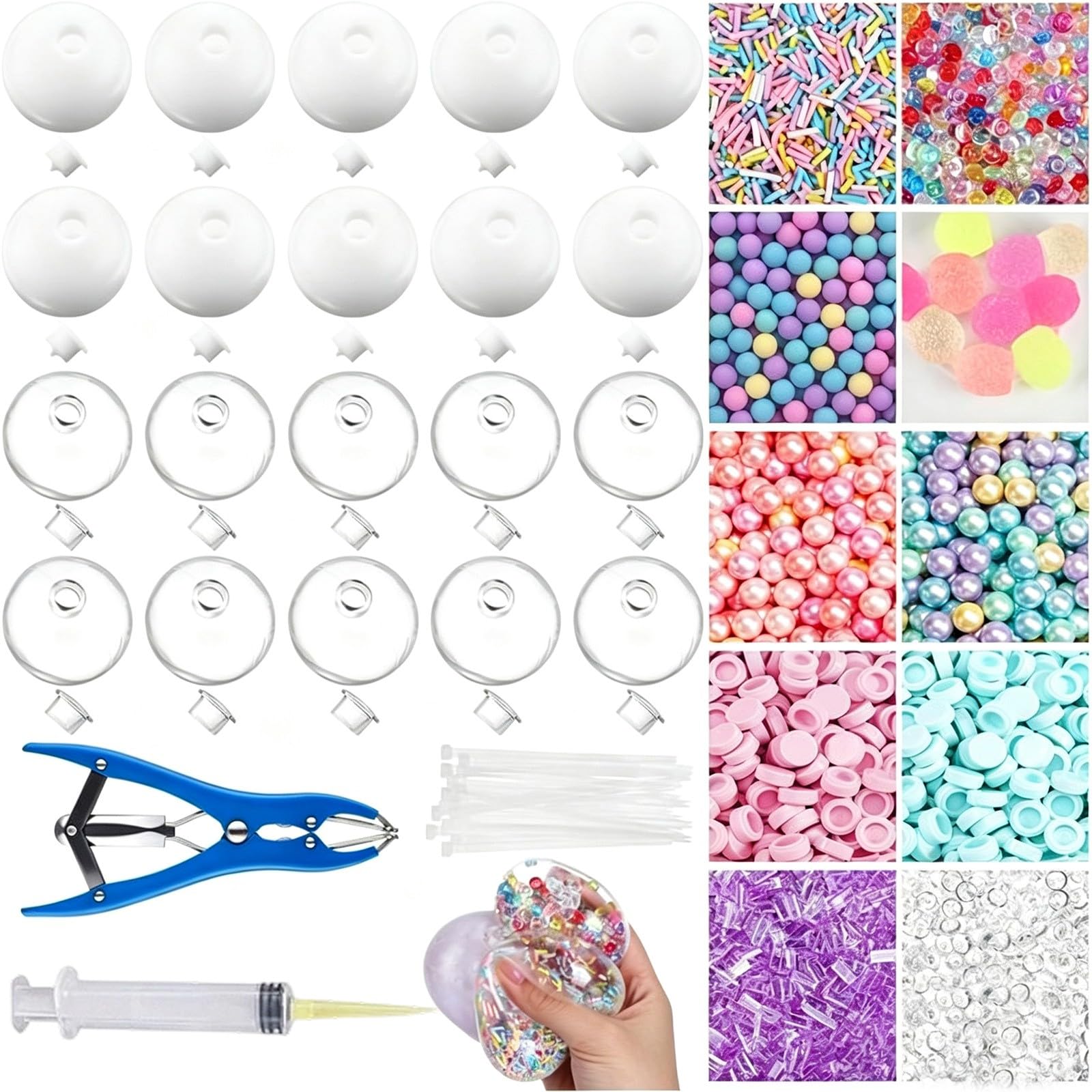 Squishy Making Kit,Diy Empty Stress Ball Skins,Diy Custom Squish-y Maker Set With 6-Color Filling Beads And Tools For Sensory Crafting,Desk Office Stress Relief Ornament (I)