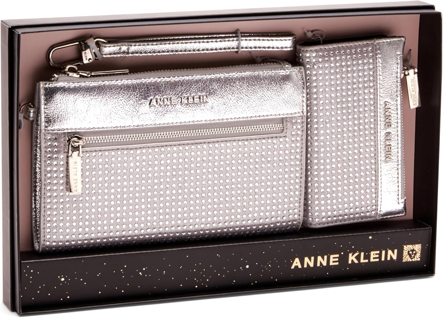 Anne Klein womens Ak 2 Piece Gift Set With Rhinestone Zip Clutch and Card Case