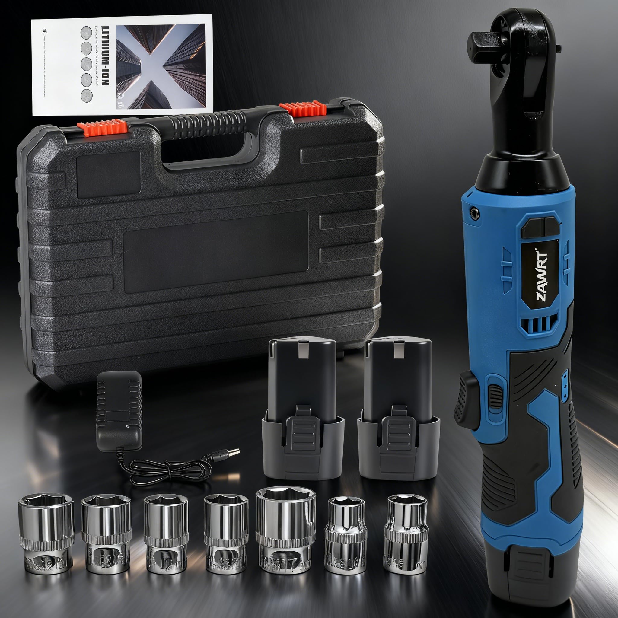 12V 充电式电动扳手，可充电高扭矩汽车维修角棘轮安装工具，家庭装修工具，蓝色双电款