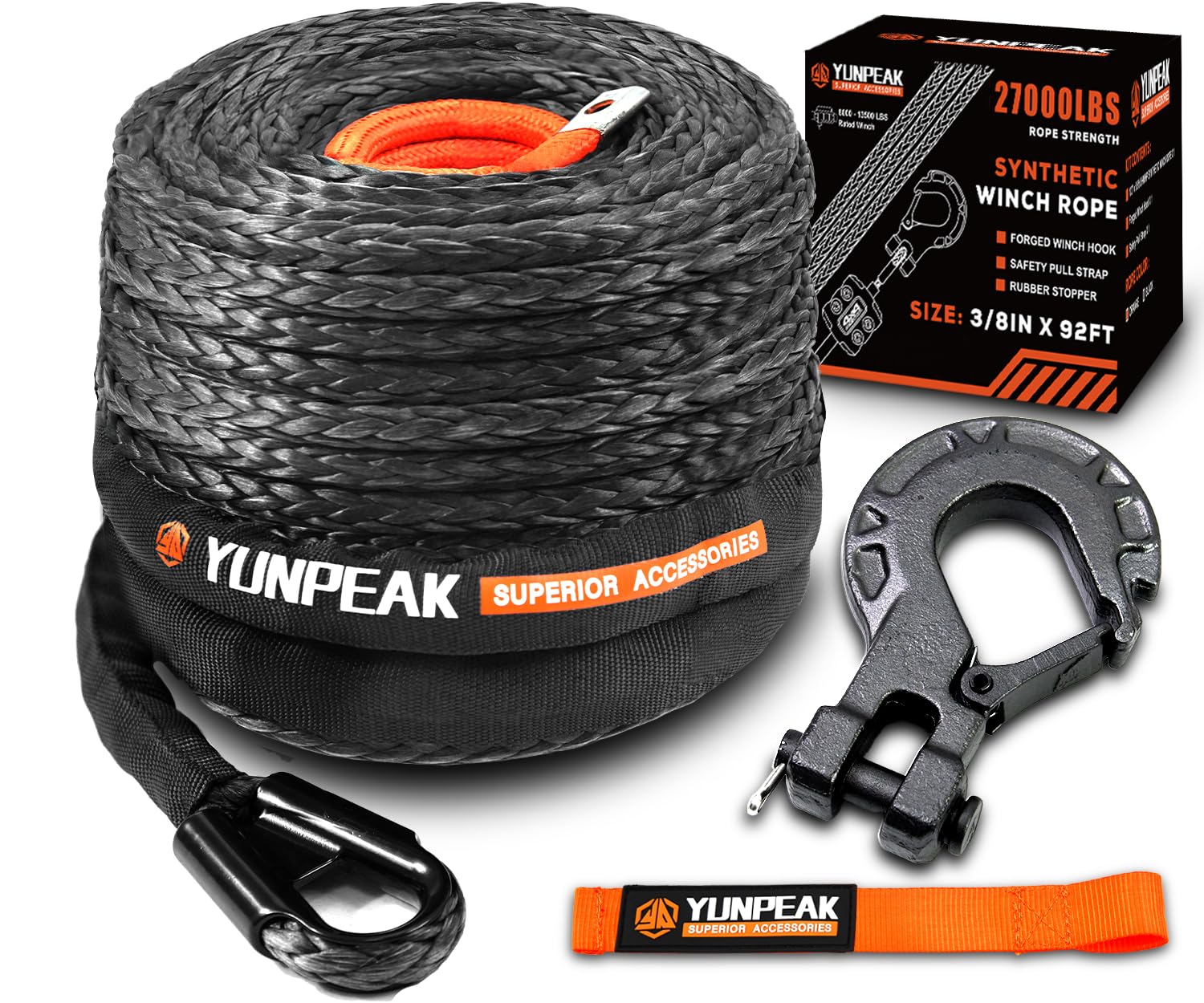YUNPEAK Synthetic Winch Rope Kit, 3/8