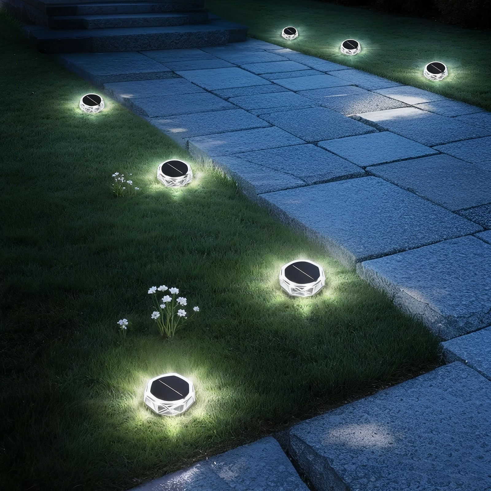 Solar Ground Lights Outdoor, 6 Pack Solar Garden Lights IP65 Waterproof, 8 Bright LEDs Decking Lighting with 600mAh Battery for Garden Lawn Patio Yard Landscape (Cool White) — view 5
