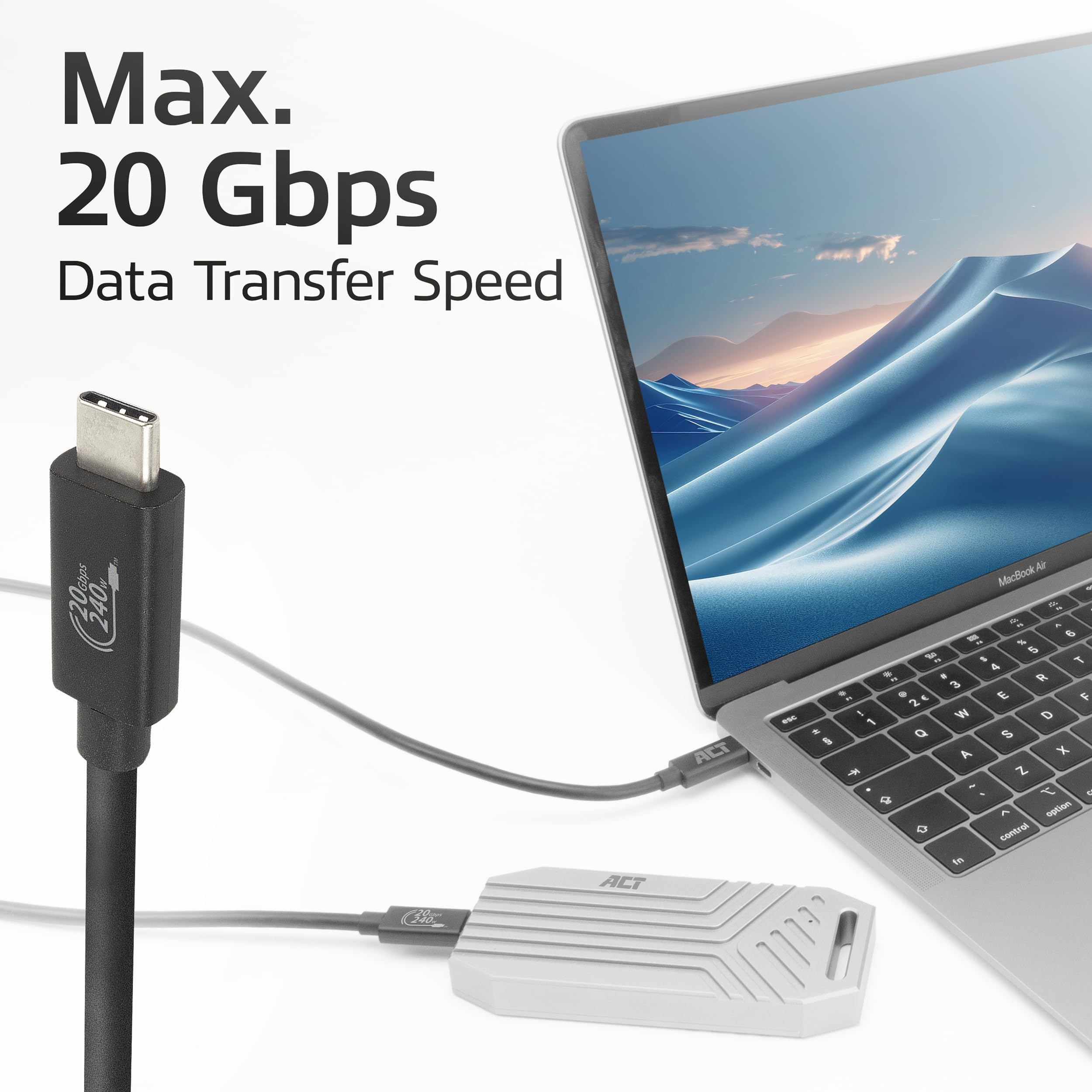 ACT Cavo USB 4 tipo C, cavo Thunderbolt 3, cavo video USB C da 20 Gbps, 4K@60Hz video per monitor, ricarica EPR 240 W, 2 metri, certificato USB-IF – AC7432
